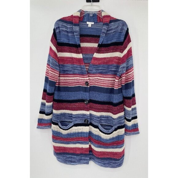 J. Jill Women’s Petite Large Cotton Linen Button Cardigan Sweater Pockets Flaws - Picture 1 of 11